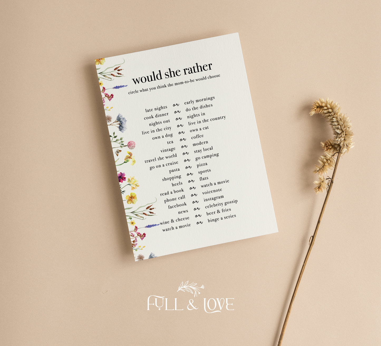 Would She Rather Baby Shower Game - Baby in Bloom