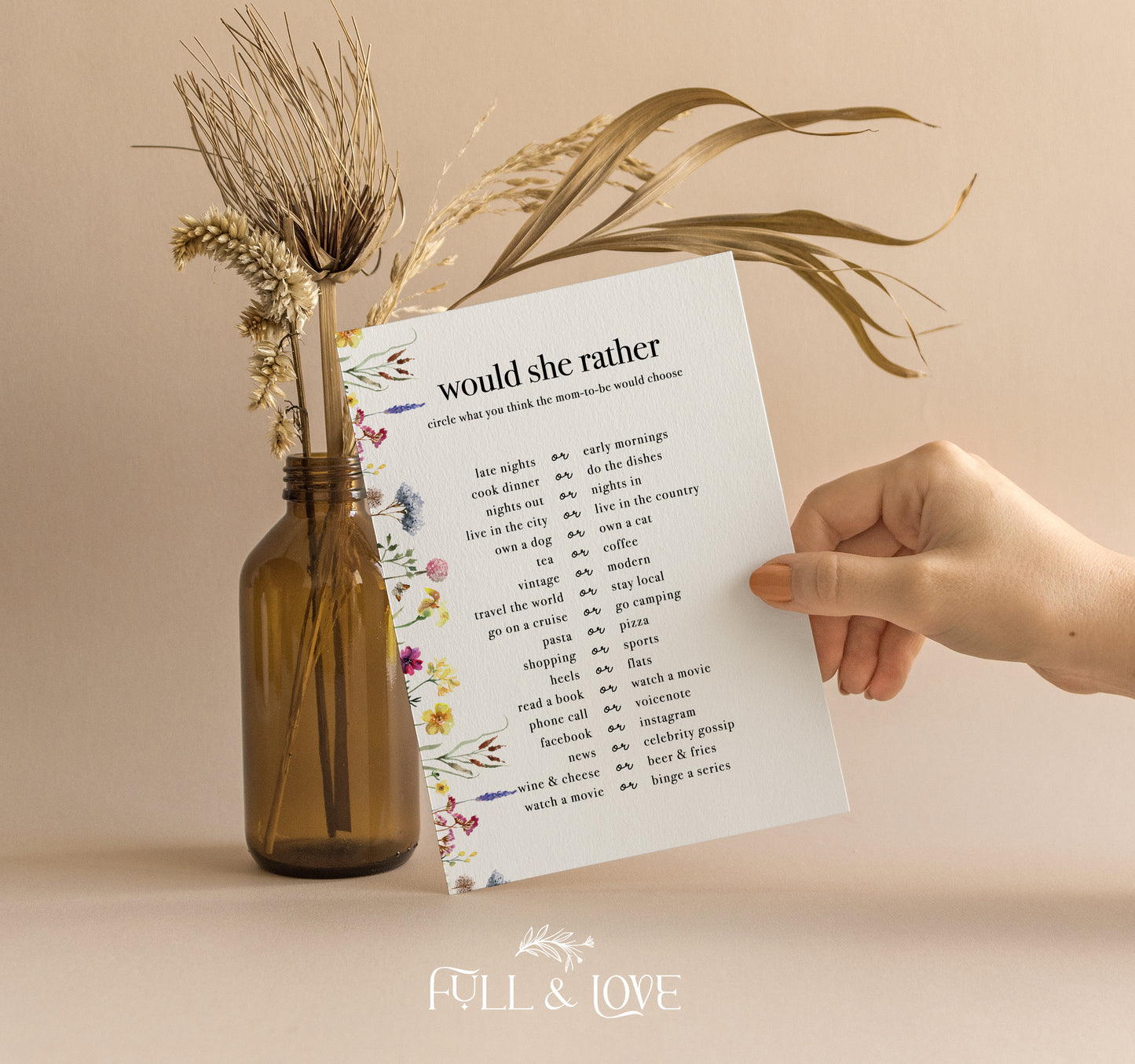 Would She Rather Baby Shower Game - Baby in Bloom