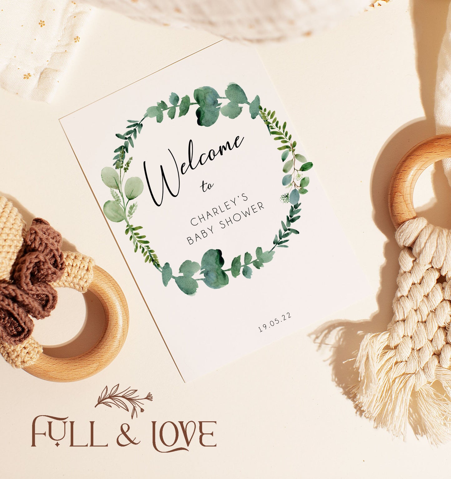 Personalised Baby Shower Welcome Sign - Eucalyptus