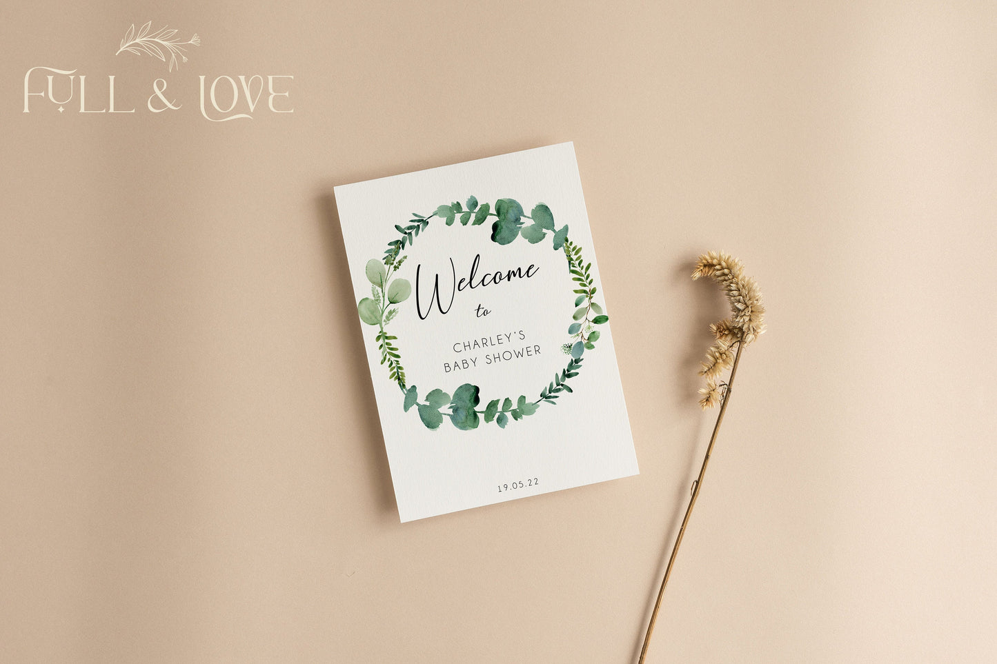 Personalised Baby Shower Welcome Sign - Eucalyptus