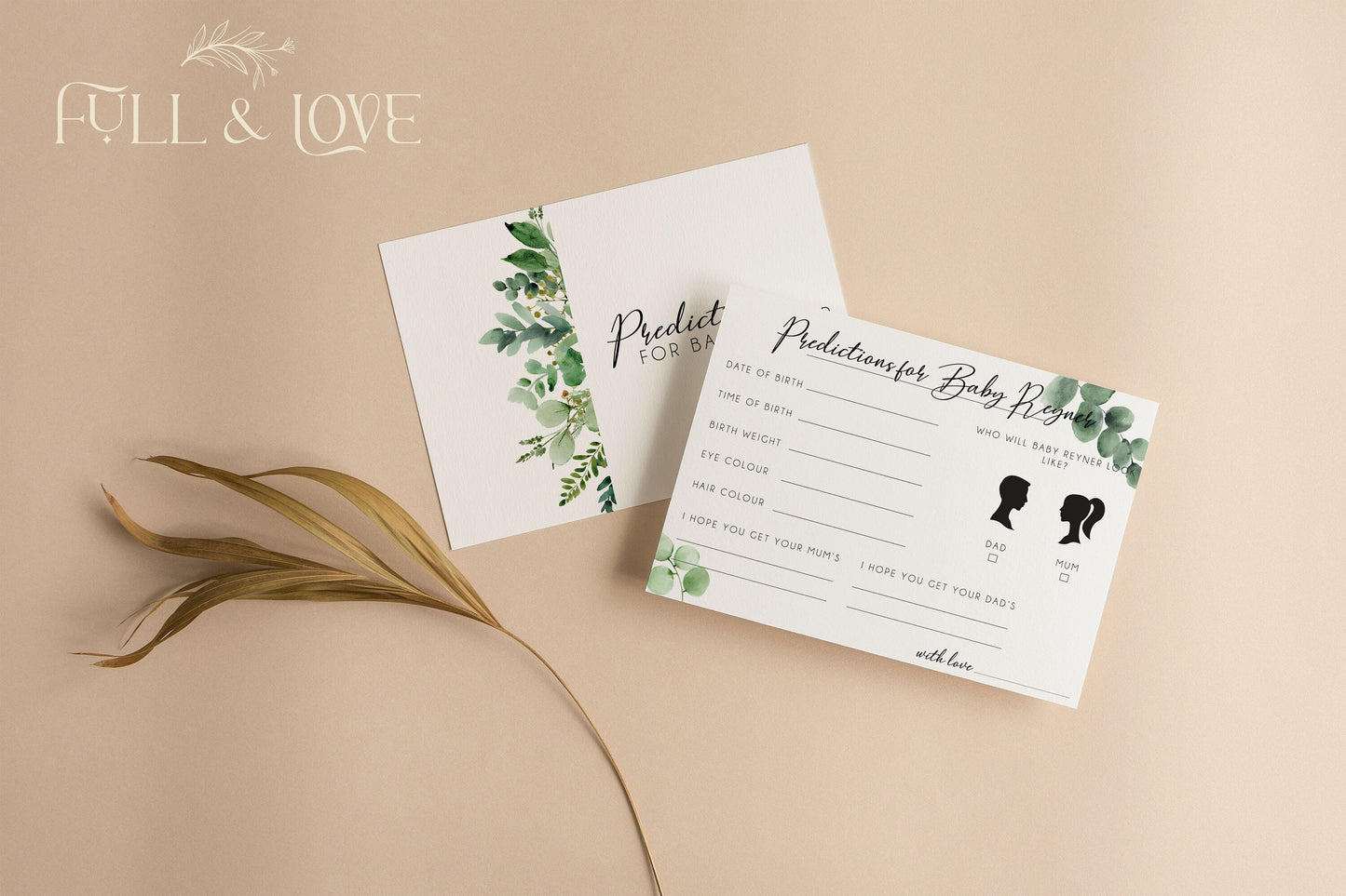 Personalised Baby Shower Prediction Cards - Eucalyptus