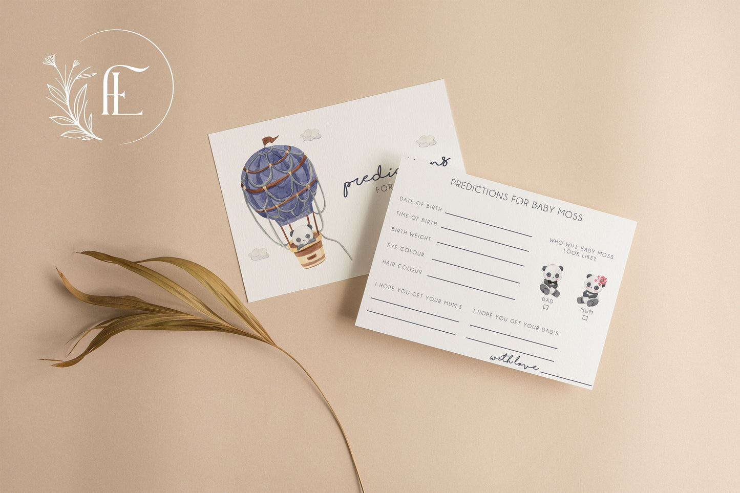 Personalised Baby Shower Prediction Cards - Panda