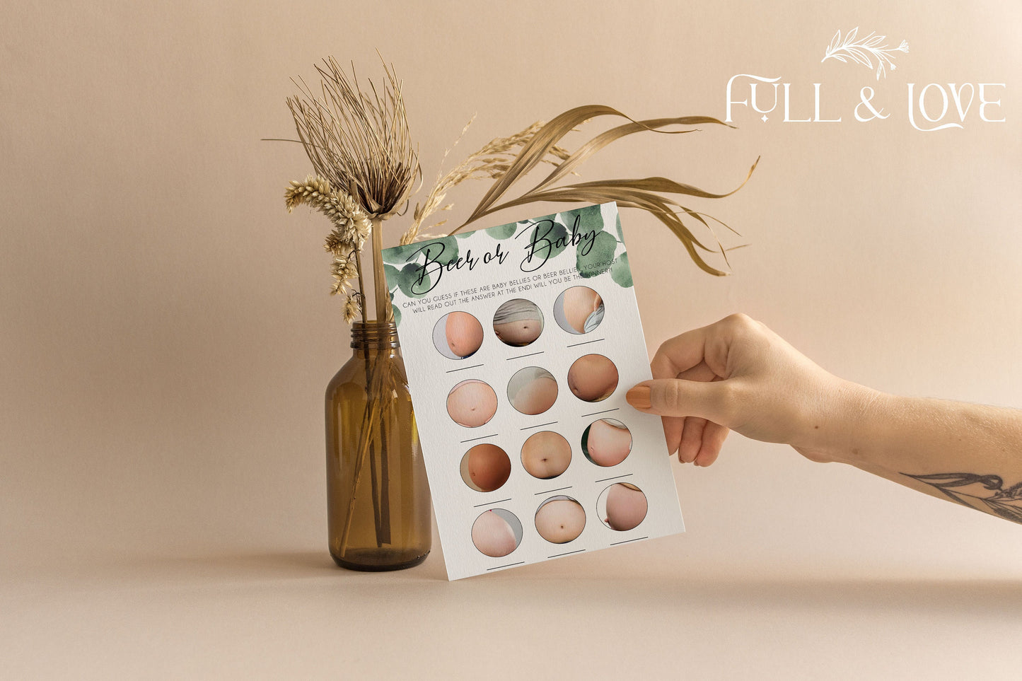 Beer Belly or Bump Baby Shower Game - Eucalyptus