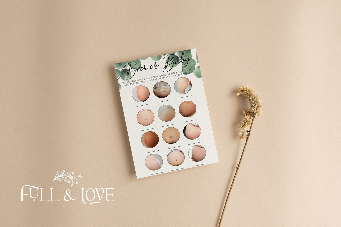 Beer Belly or Bump Baby Shower Game - Eucalyptus