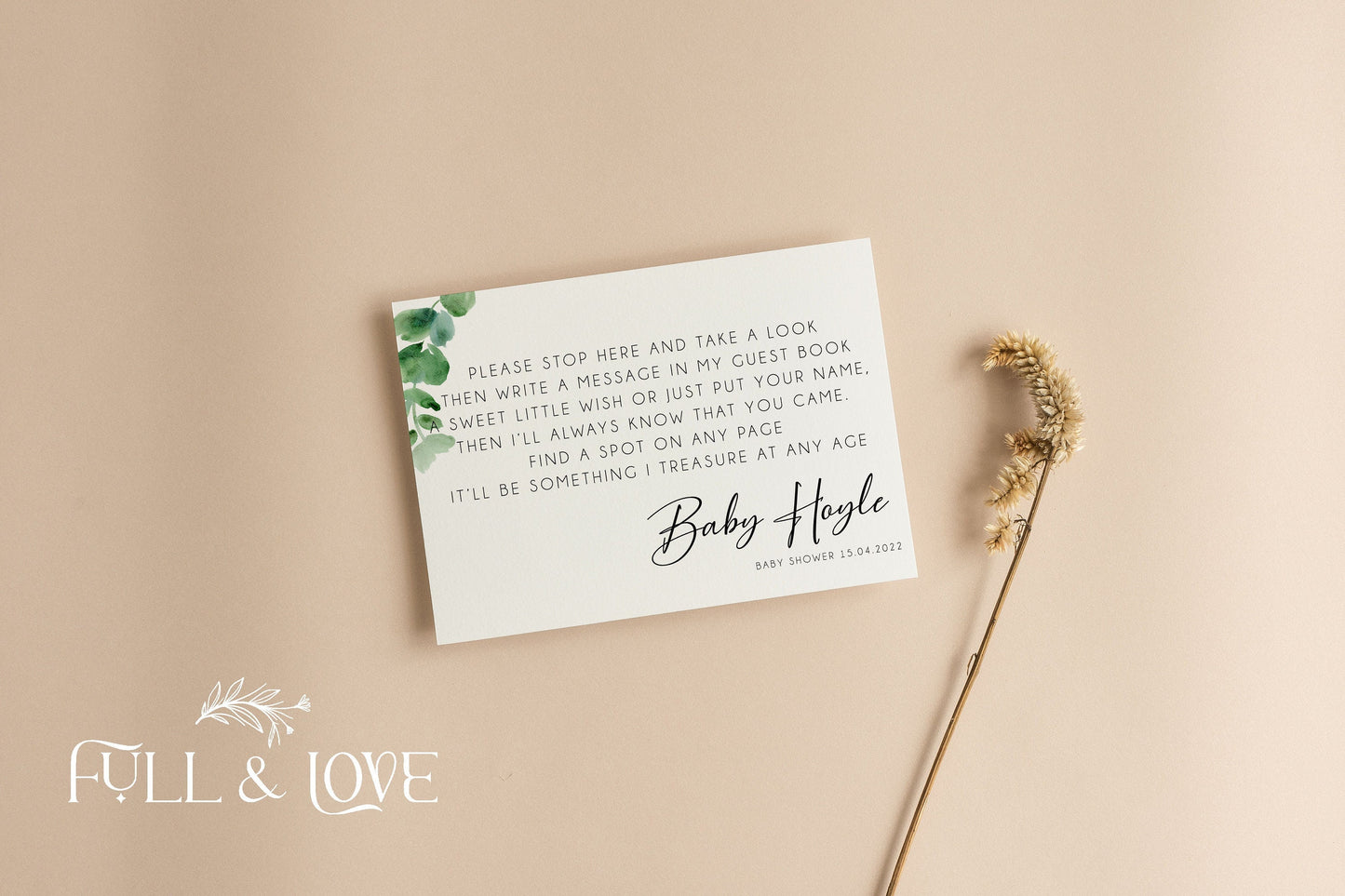 Personalised Baby Shower Guest Book Sign - Eucalyptus