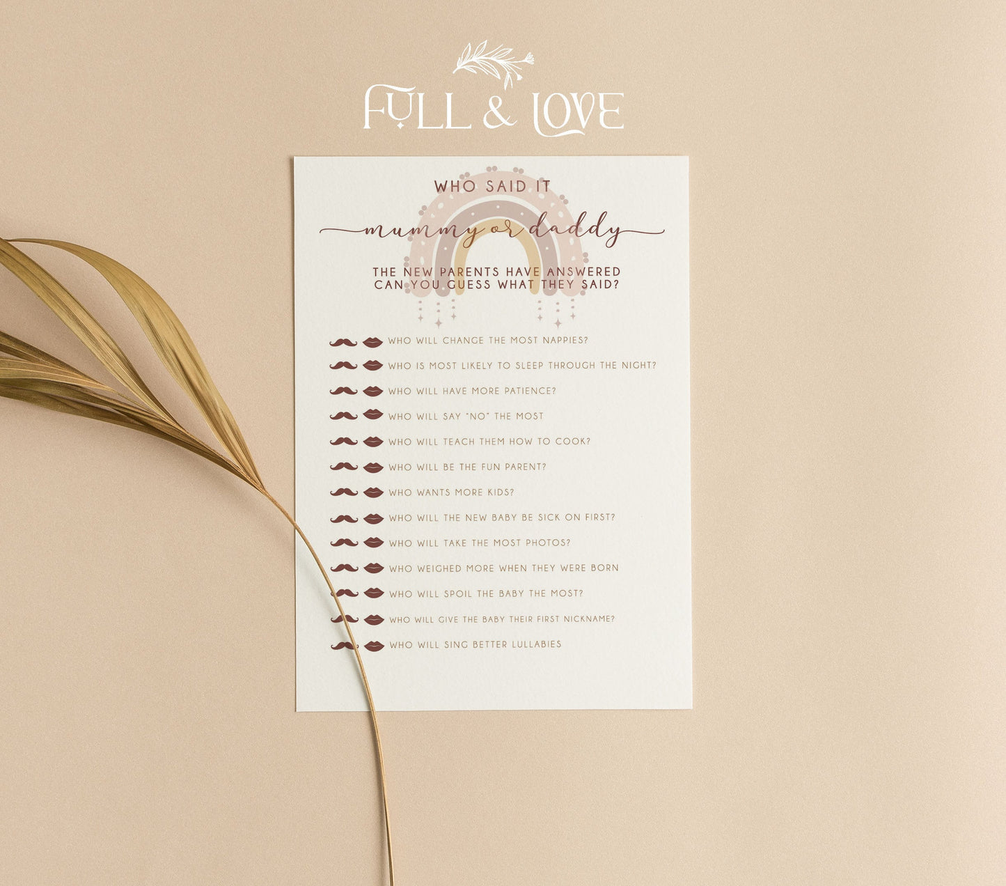 Who Said It First Mummy or Daddy Baby Shower Game Cards - Rainbow Boho