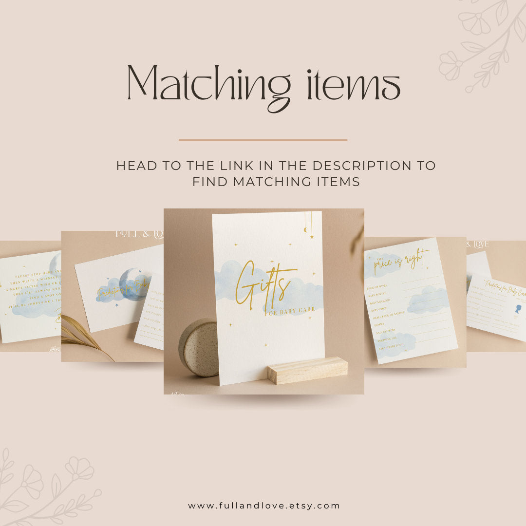 Baby Item A-Z Alphabet Baby Shower Game Cards - Blue Little Star