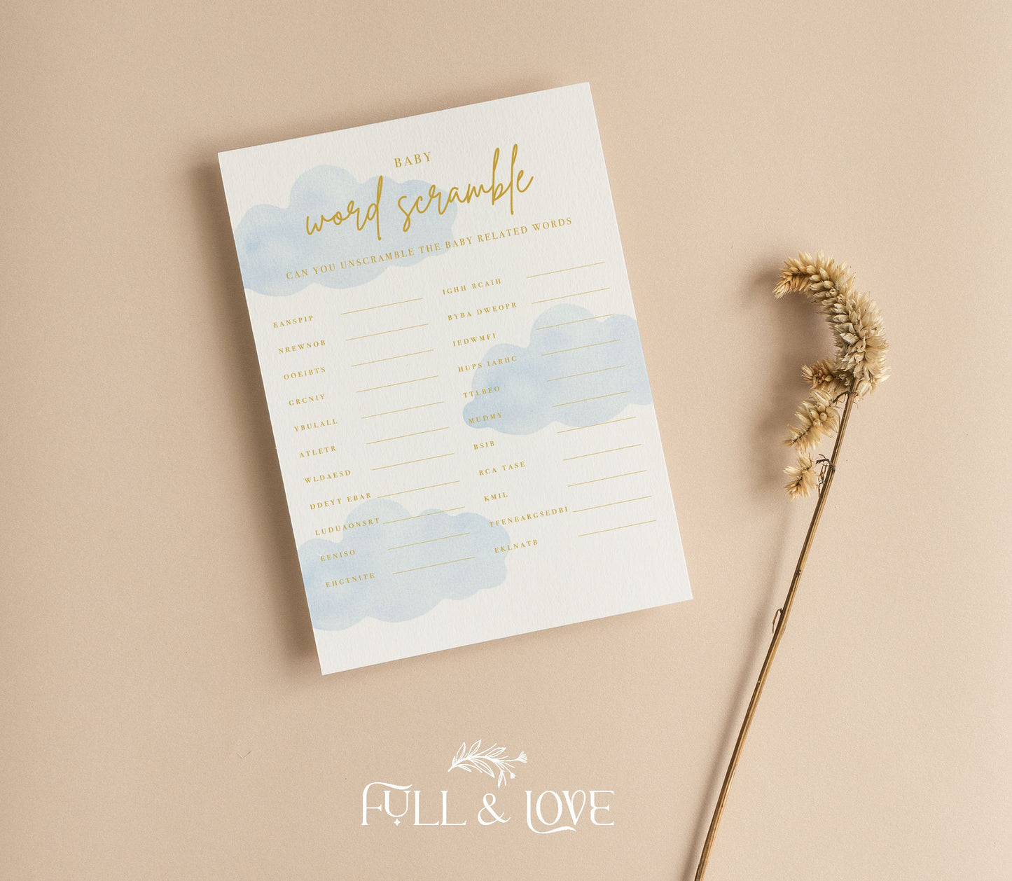 Word Scramble Baby Shower Game Cards - Little Star Blue