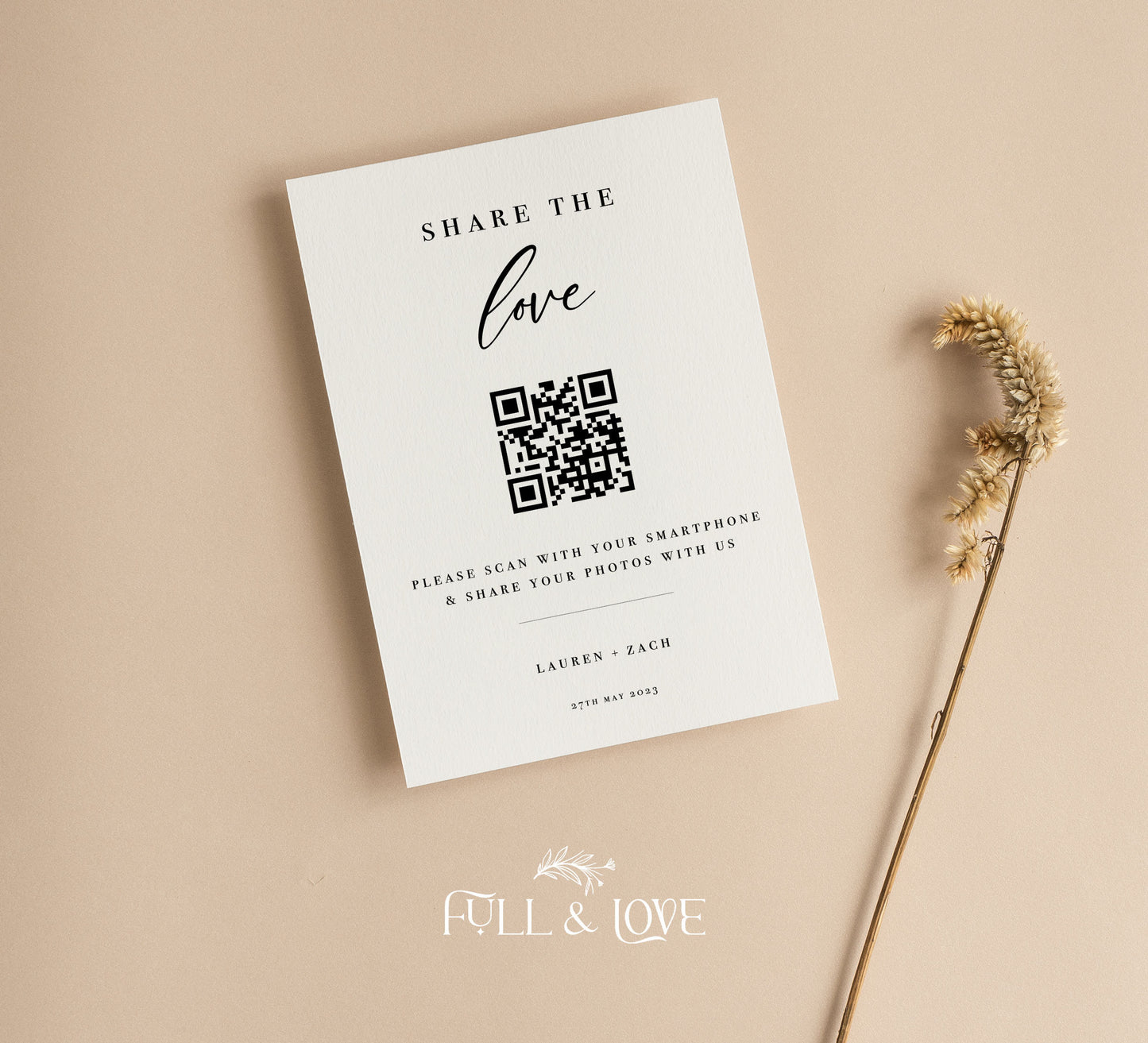 Personalised Wedding Share the love QR Code Sign