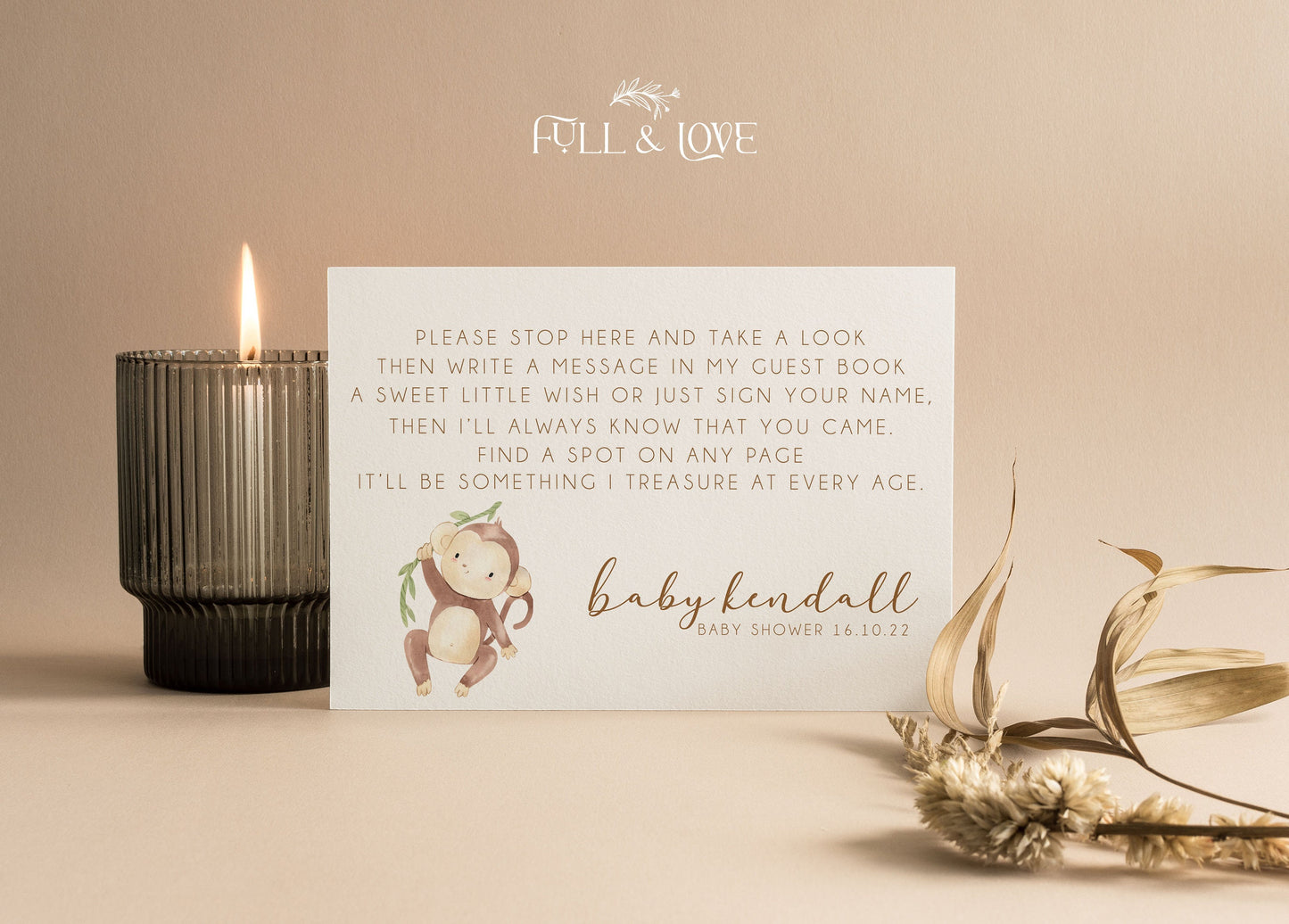 Personalised Baby Shower Guest Book Sign - Little Monkey