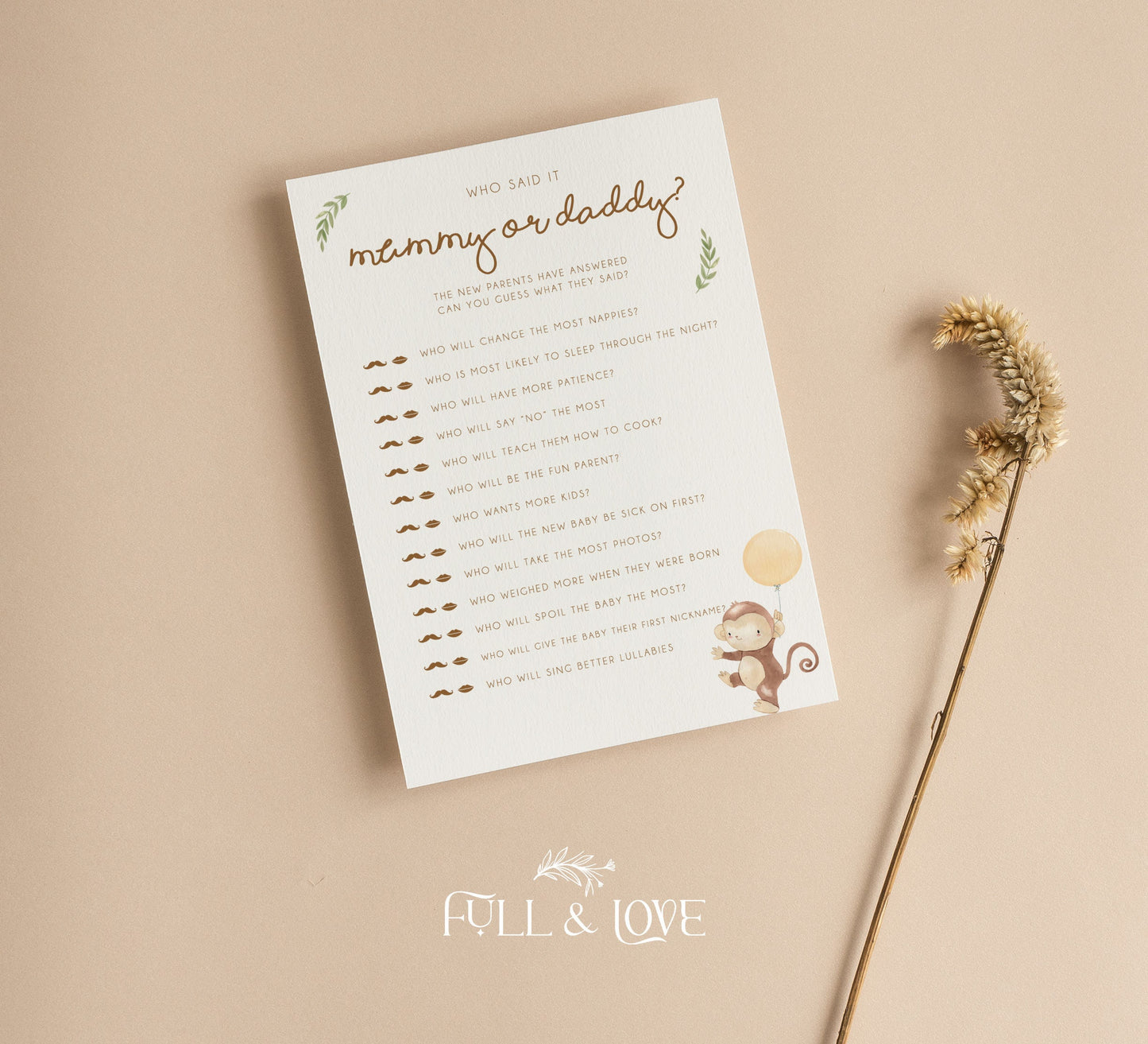 Who Said It First Mummy or Daddy Baby Shower Game Cards - Little Monkey