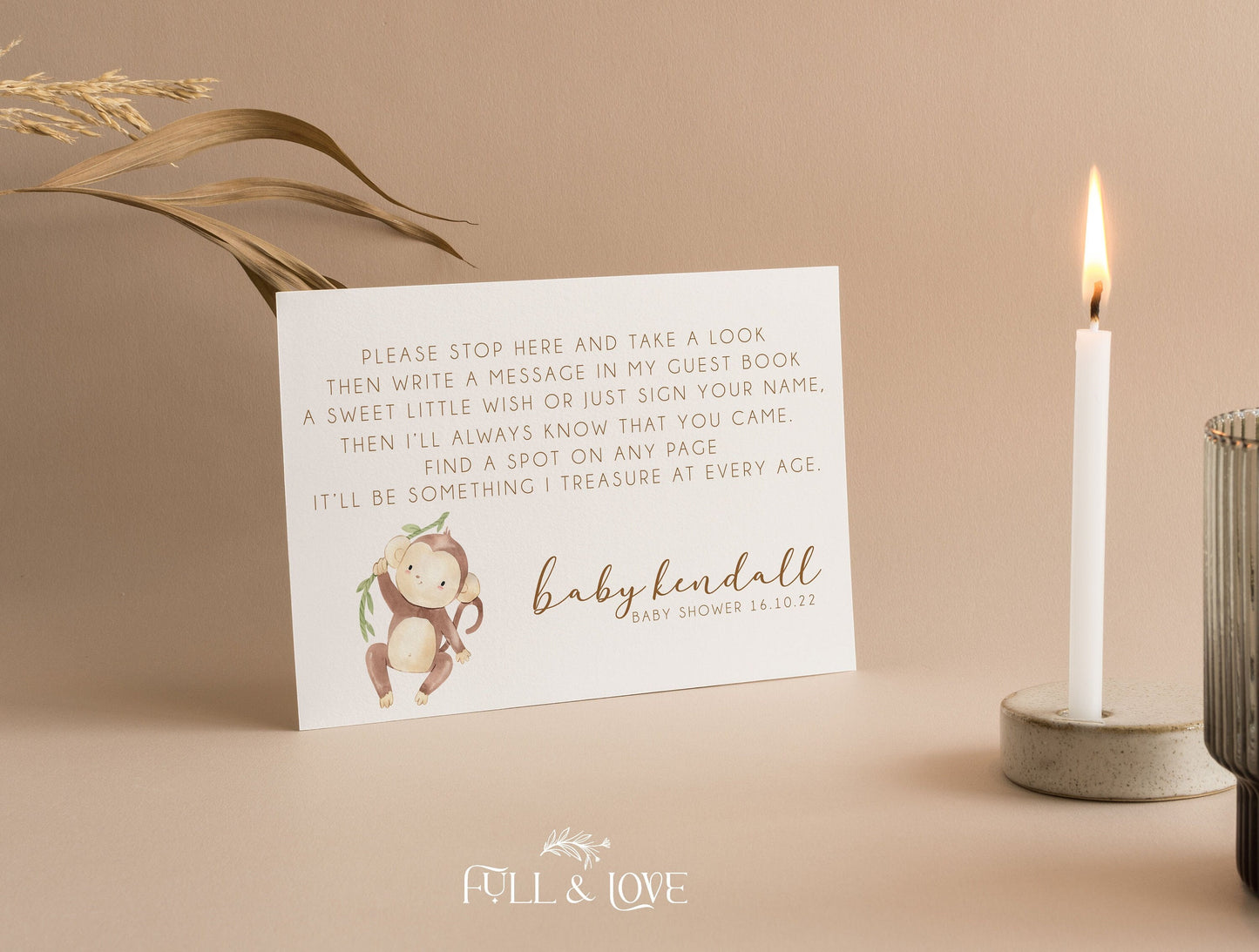 Personalised Baby Shower Guest Book Sign - Little Monkey