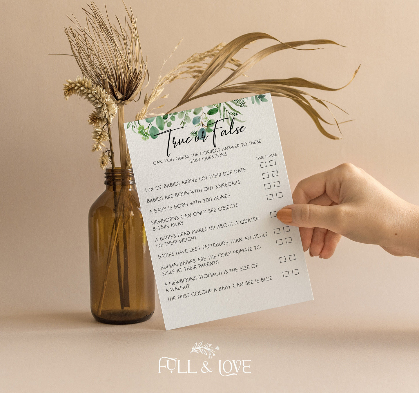 True or False Baby Shower Quiz - Eucalyptus