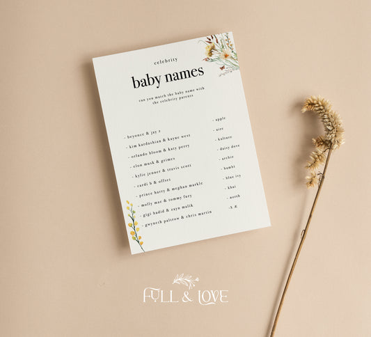 Celebrity Baby Names Game Cards - Baby in Bloom