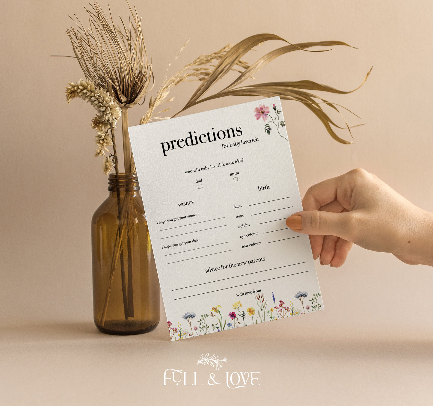 Personalised Baby Shower Prediction Cards - Baby in Bloom