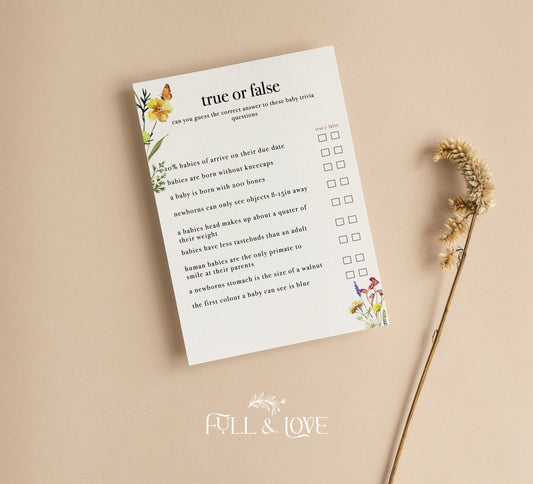 True or False Baby Shower Trivia Game - Baby in Bloom