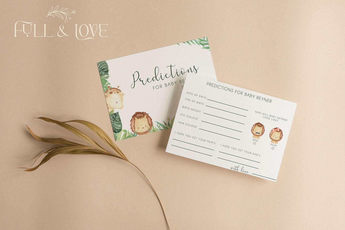 Personalised Baby Shower Prediction Cards - Jungle