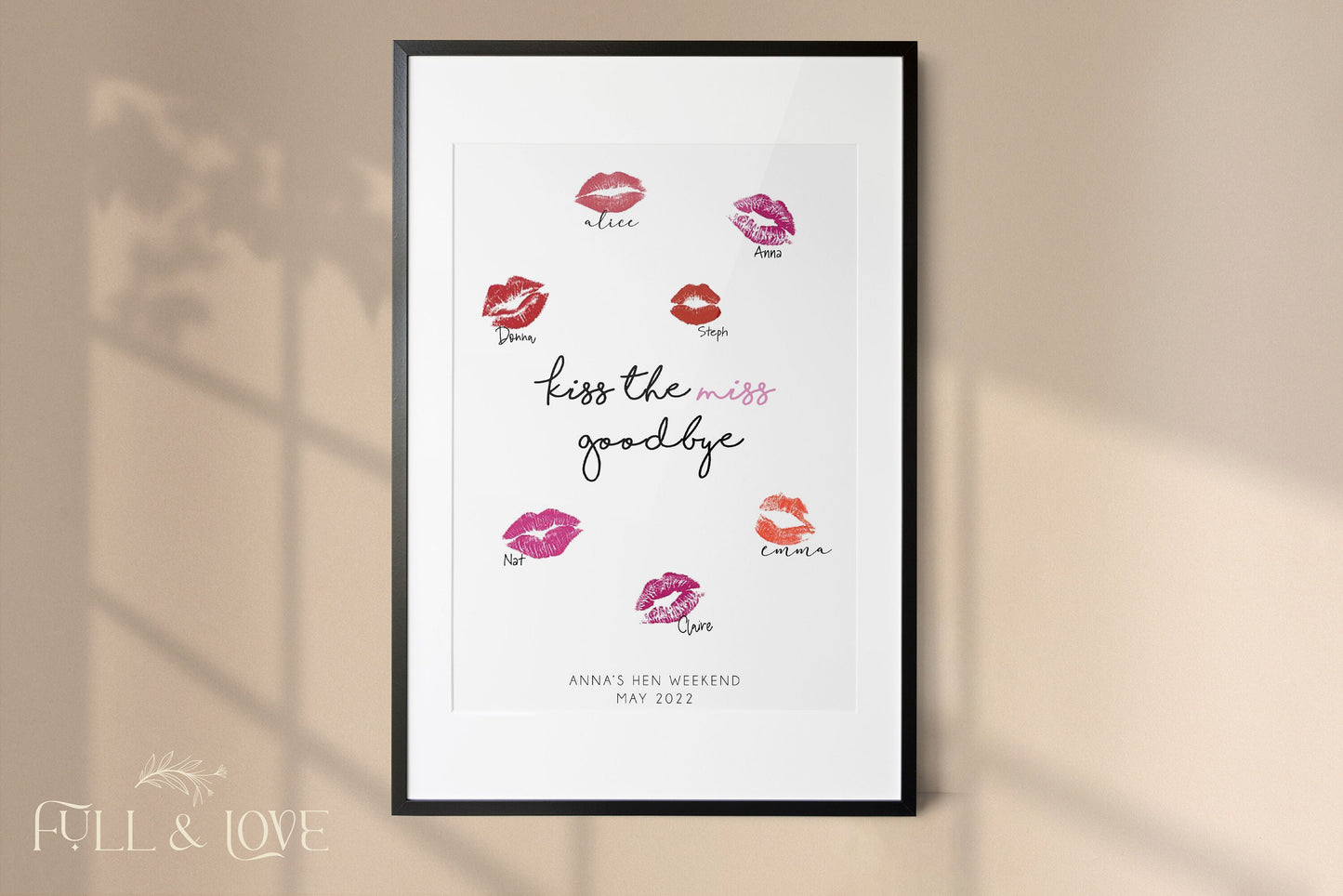 Personalised Kiss the Miss Goodbye Print