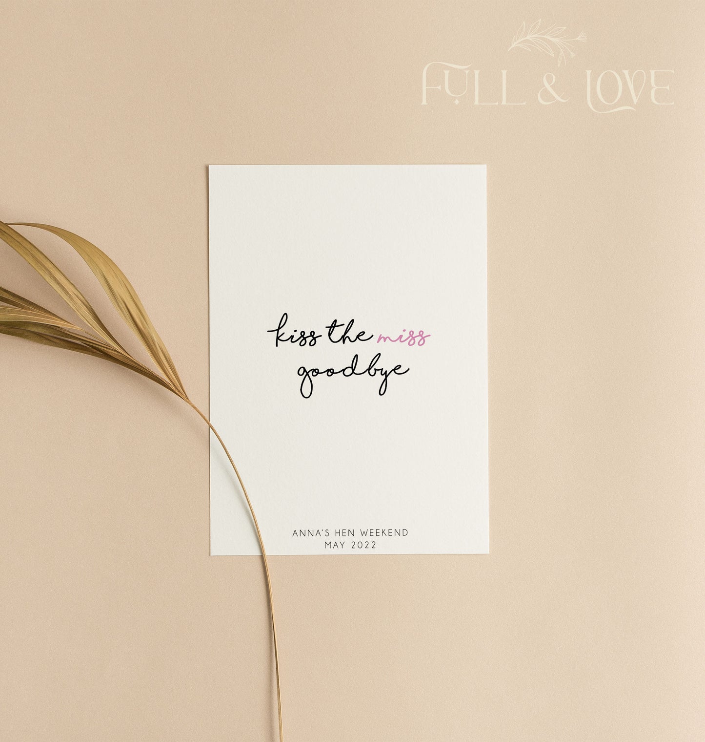 Personalised Kiss the Miss Goodbye Print