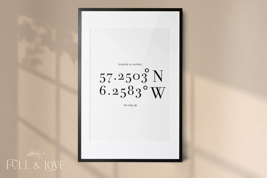 Personalised Map Coordinates Print