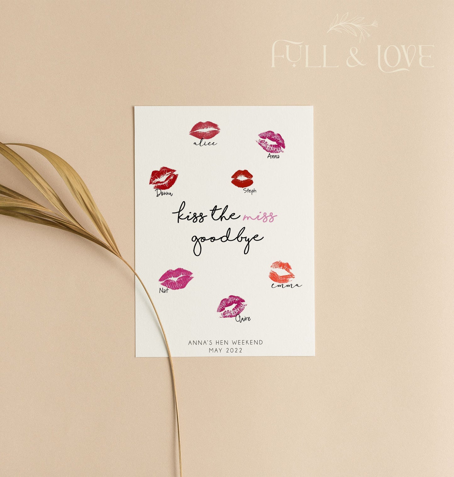 Personalised Kiss the Miss Goodbye Print