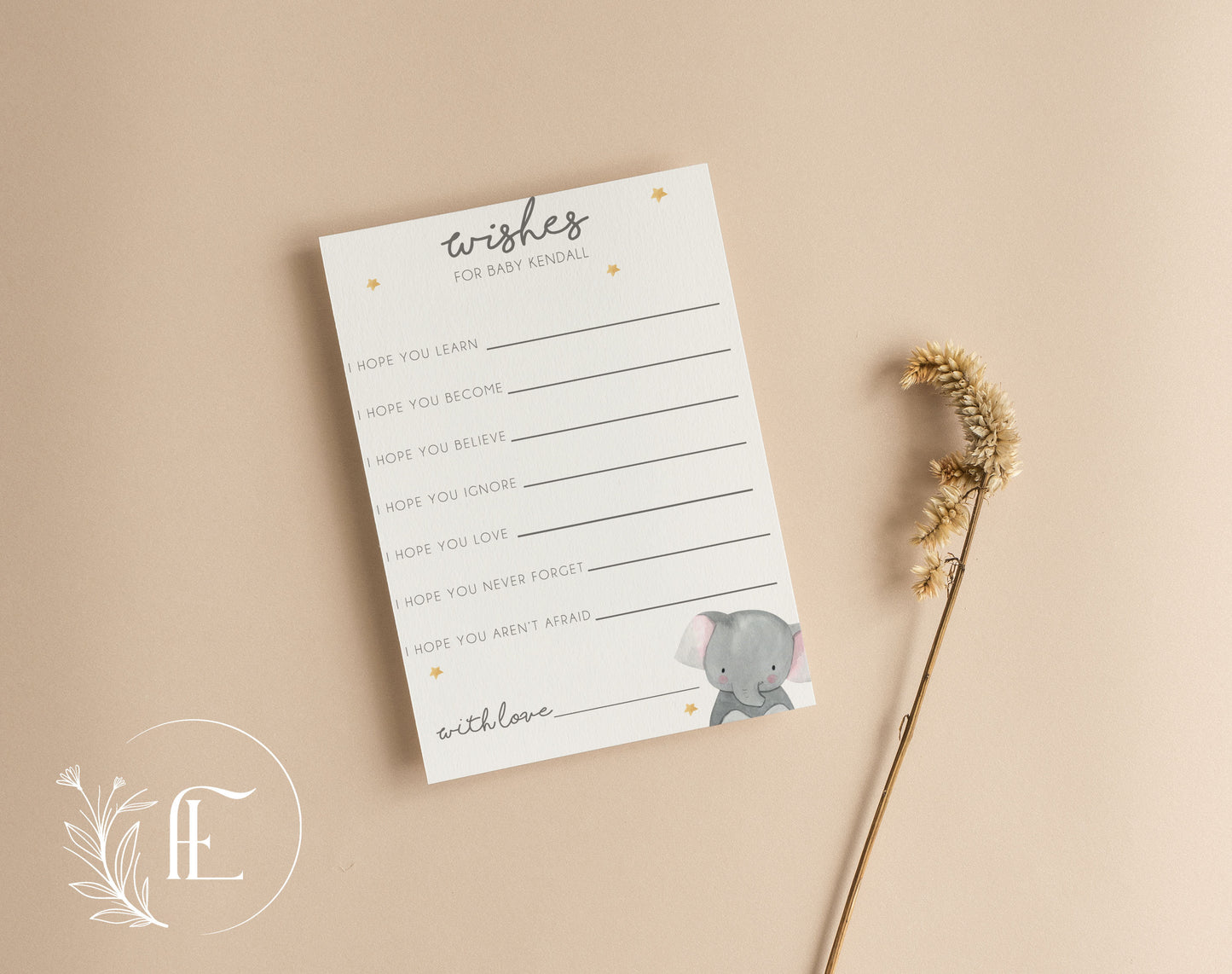 Personalised Wishes For Baby Baby Shower Cards - Elephant