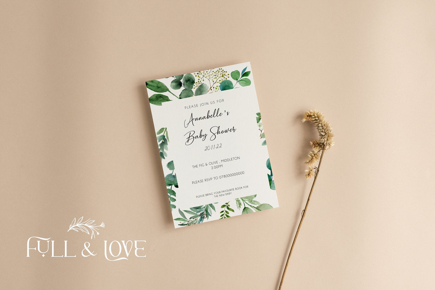 Personalised Baby Shower Invitations - Eucalyptus