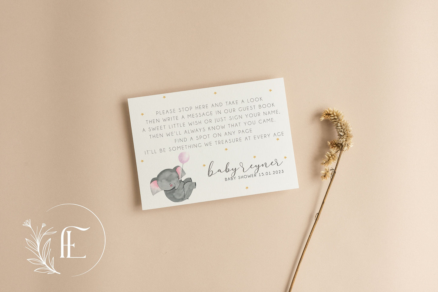 Personalised Baby Shower Guest Book Sign - Elephant