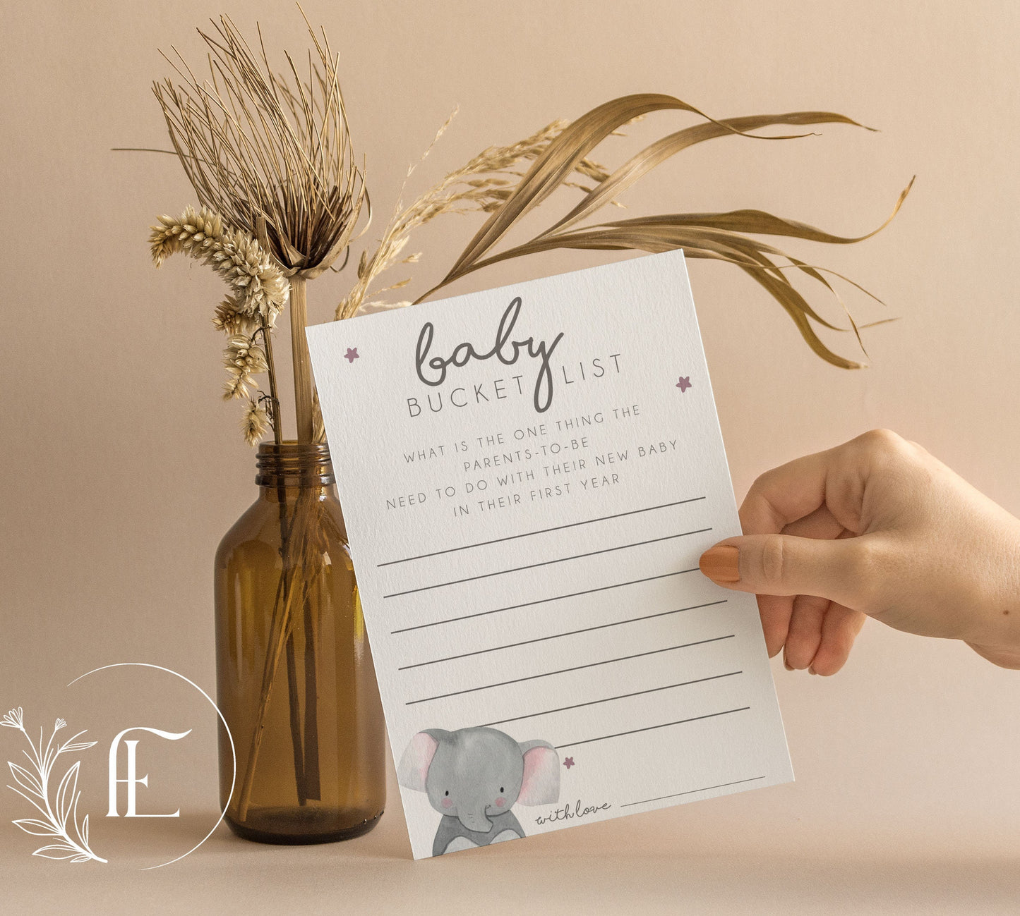 Bucket List for Baby Advice Cards - Elephant