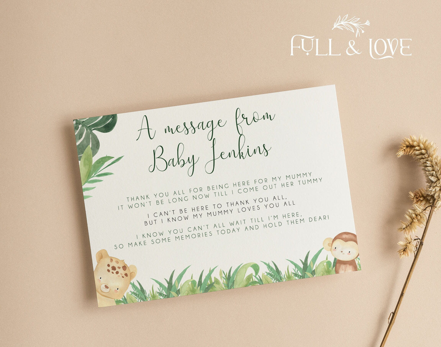 Personalised Message From The Baby - Jungle