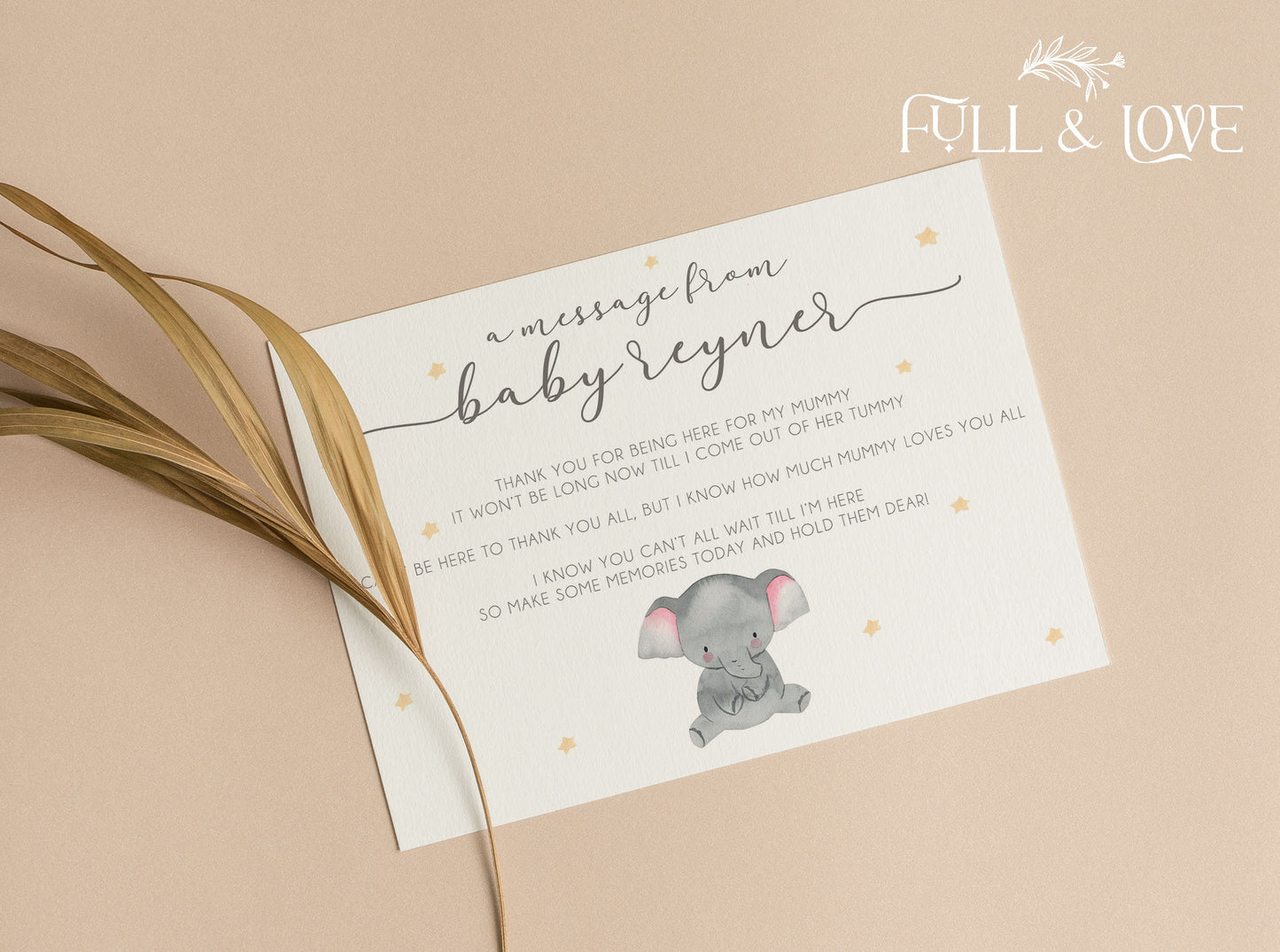 Personalised Message From The Baby - Elephant