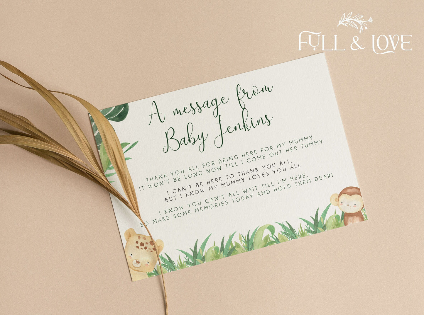 Personalised Message From The Baby - Jungle
