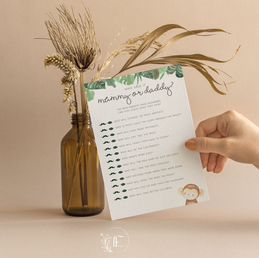 Who Said It First Mummy or Daddy Baby Shower Game Cards - Jungle