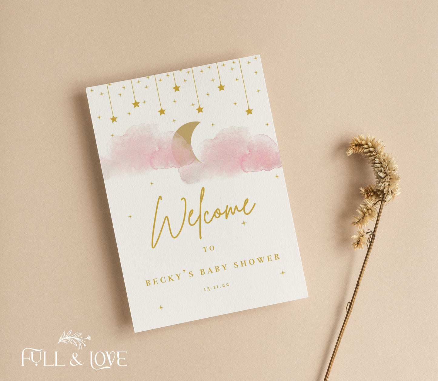 Personalised Baby Shower Welcome Sign - Little Star Pink