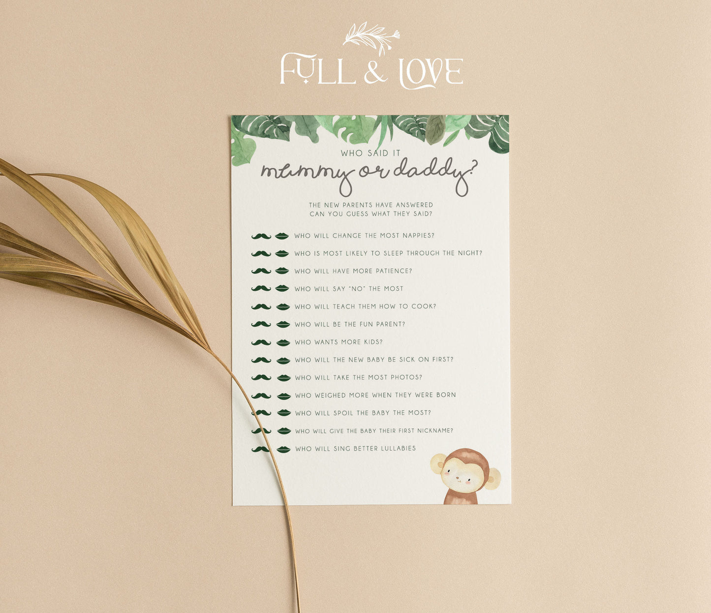 Who Said It First Mummy or Daddy Baby Shower Game Cards - Jungle