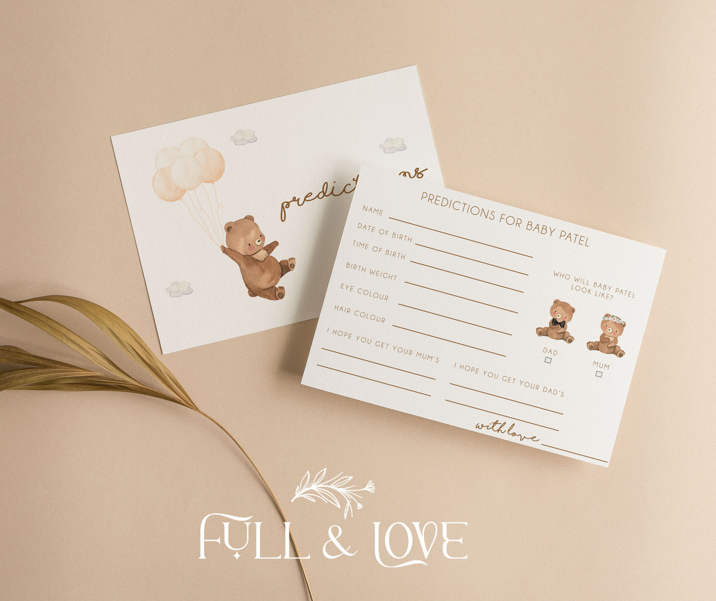 Personalised Baby Shower Prediction Cards - Teddy Bear