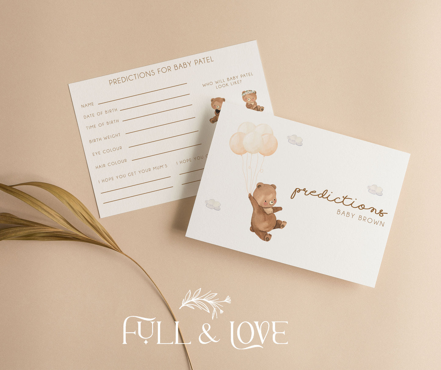 Personalised Baby Shower Prediction Cards - Teddy Bear