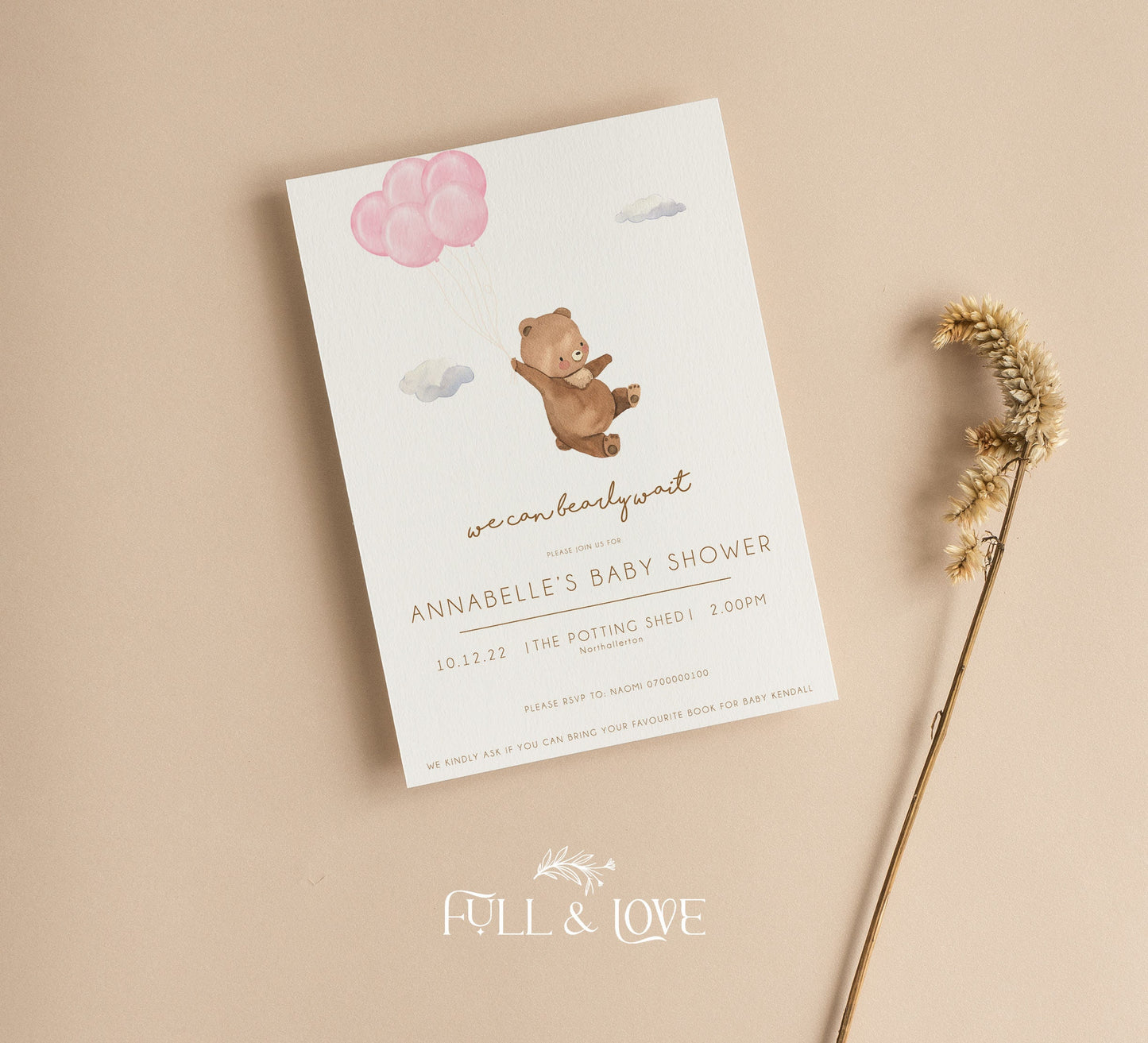 Personalised Baby Shower Invitations - Teddy Bear