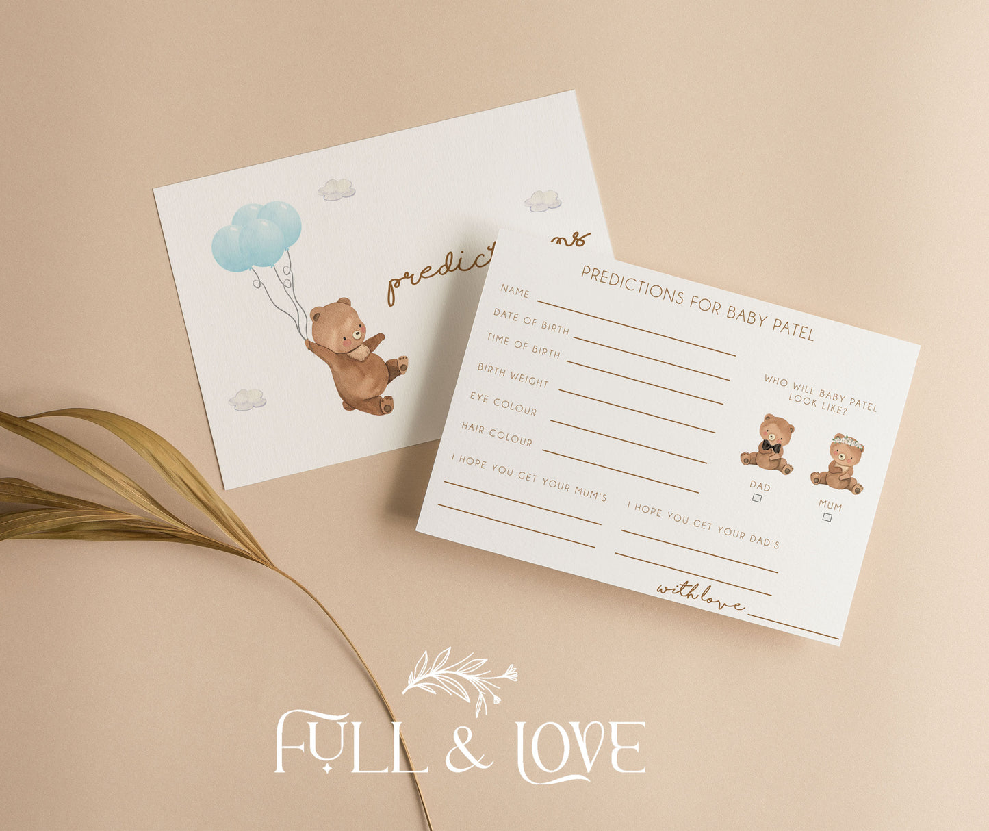 Personalised Baby Shower Prediction Cards - Teddy Bear