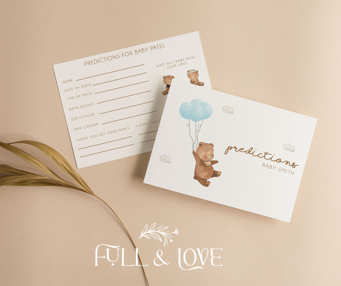 Personalised Baby Shower Prediction Cards - Teddy Bear