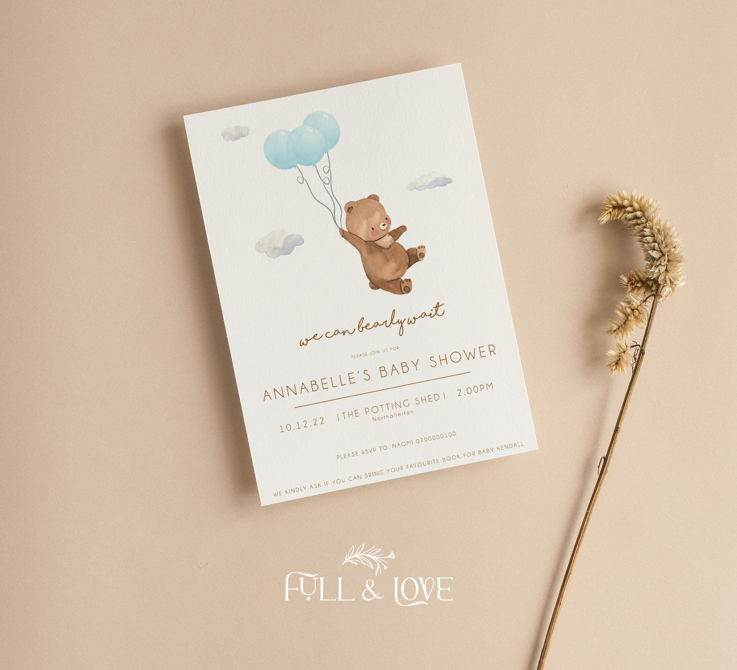 Personalised Baby Shower Invitations - Teddy Bear