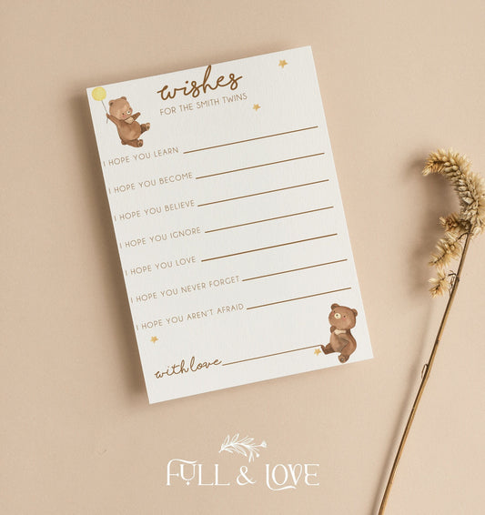 Personalised Wishes For The Twins Shower Cards - Teddy Bear