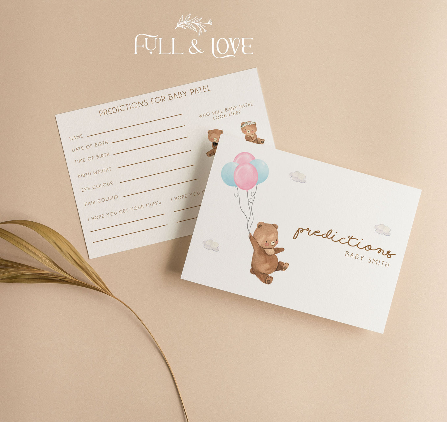 Personalised Gender Reveal Prediction Cards - Teddy Bear