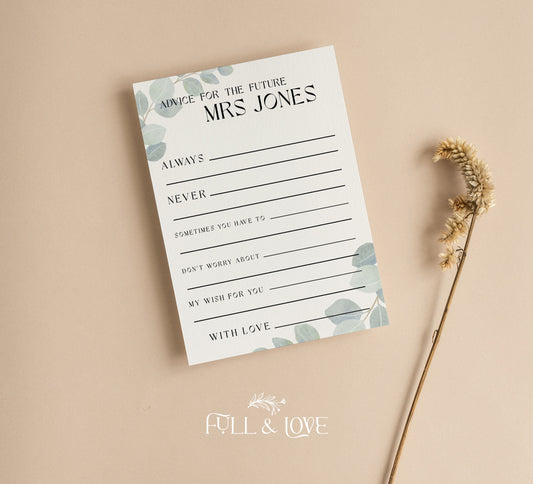 Personalised Advice for the Bride Cards - Eucalyptus