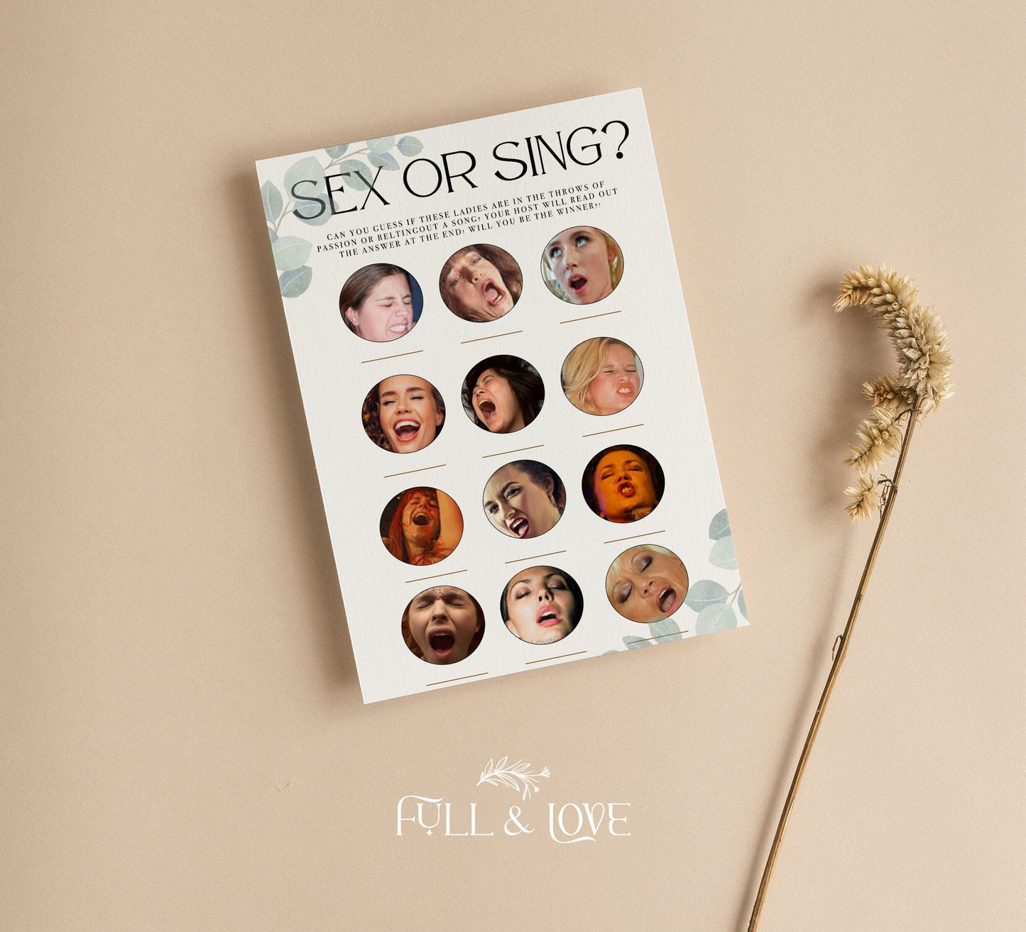 Sex or Sing Hen Party Game - Eucalyptus