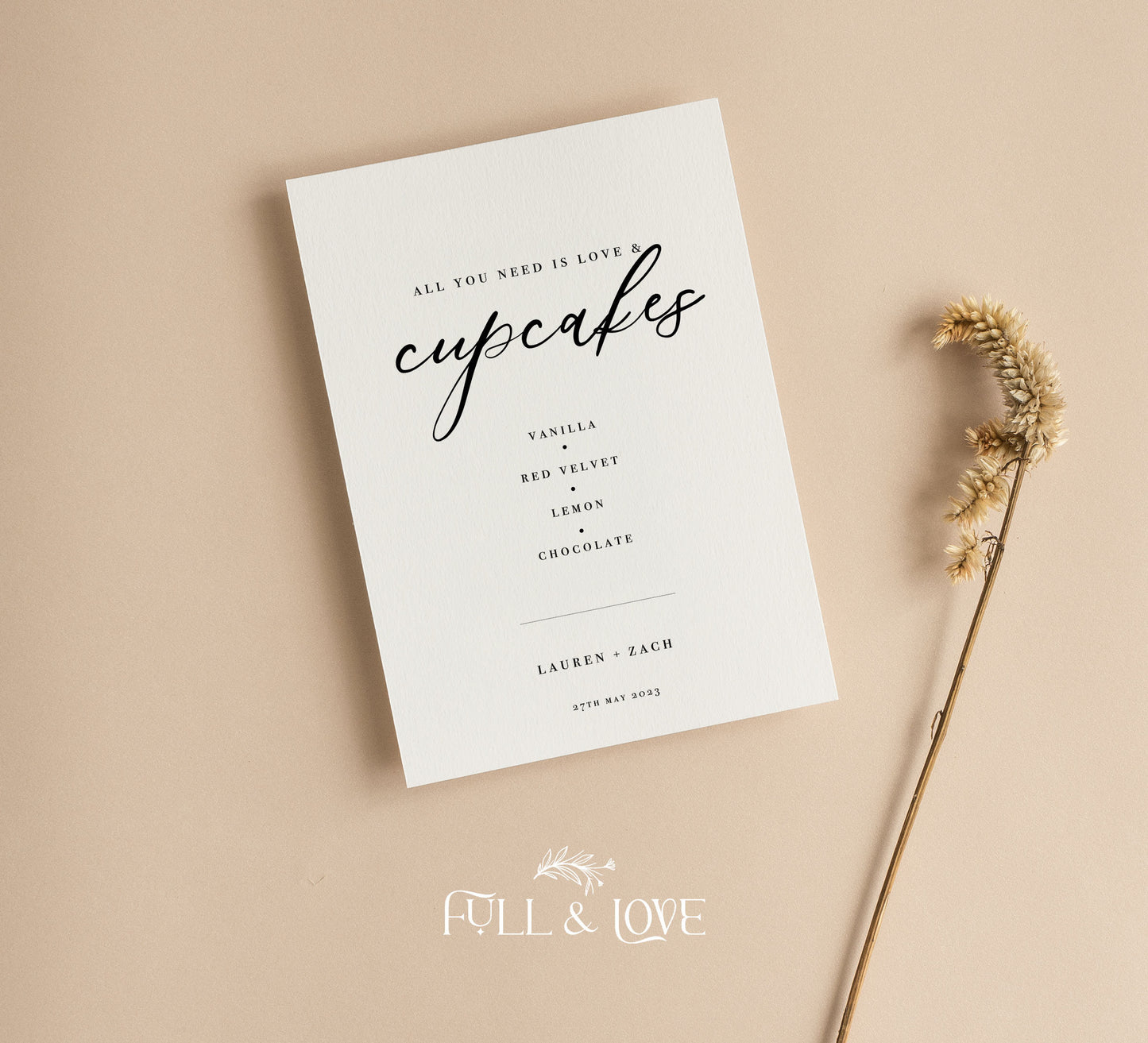 Personalised Cupcake Menu Sign - Wedding