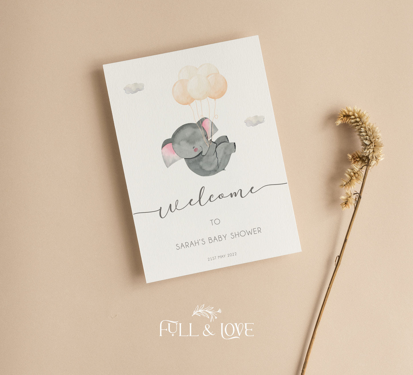 Personalised Baby Shower Welcome Sign - Elephant