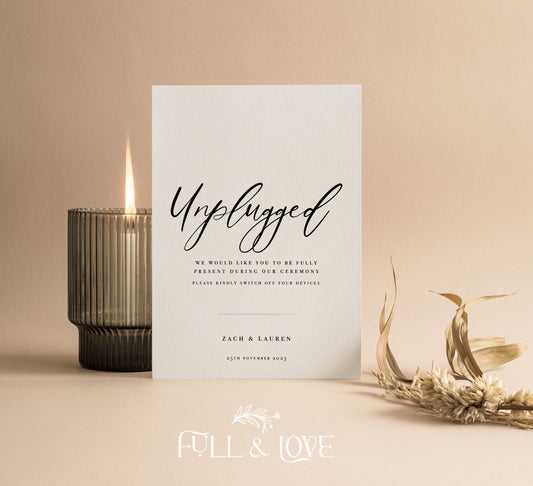 Personalised Unplugged Wedding Ceremony Sign | Wedding Signs | No Phones | Please switch off your Phone | Minimalist | Modern  | W101