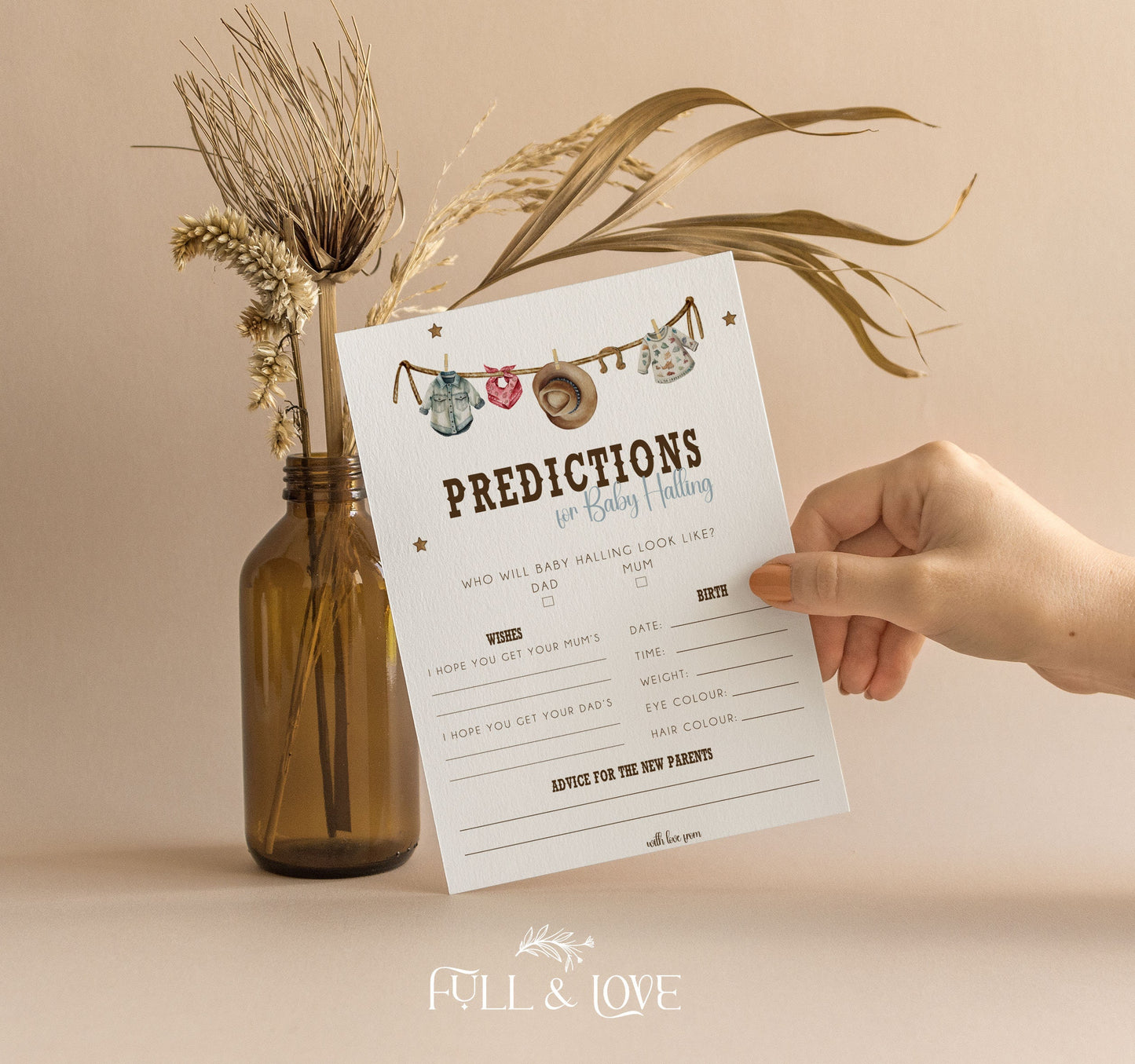 Personalised Predictions For Baby Shower Cards - Cowboy/Cowgirl