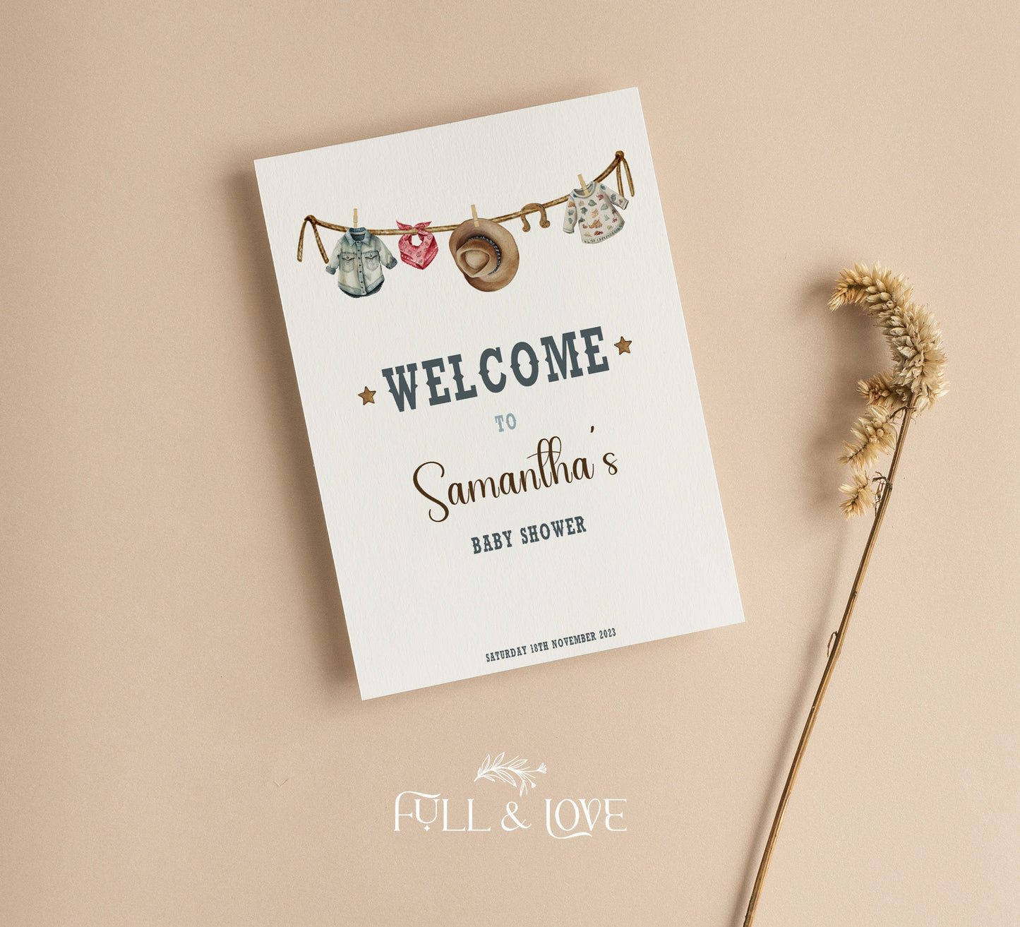 Personalised Baby Shower Welcome Sign - Cowboy/Cowgirl